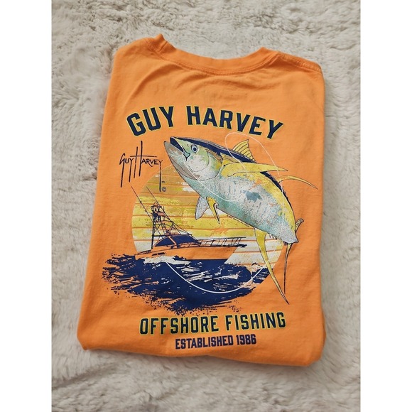 Guy Harvey Other - Guy Harvey Orange Tuna Offshore Fishing Pocket Graphic T-Shirt Men's Size M